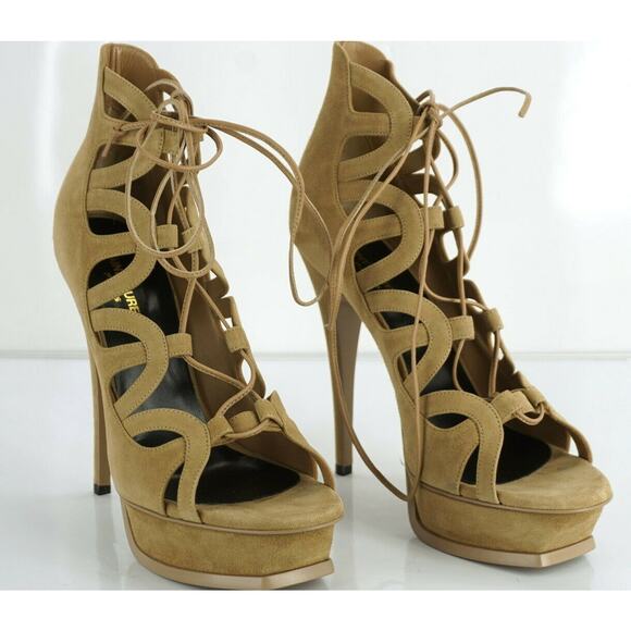 Saint Laurent Suede Tribute Cut Out Platform Caged Sandals Size 40 10 Strap New - Picture 5 of 11